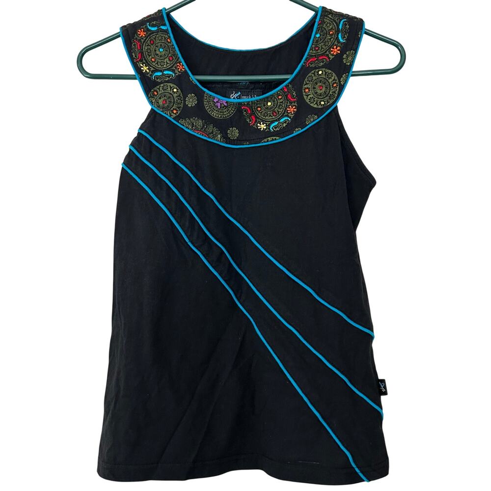 Leopards & Roses Black Sleeveless Embroidered Top